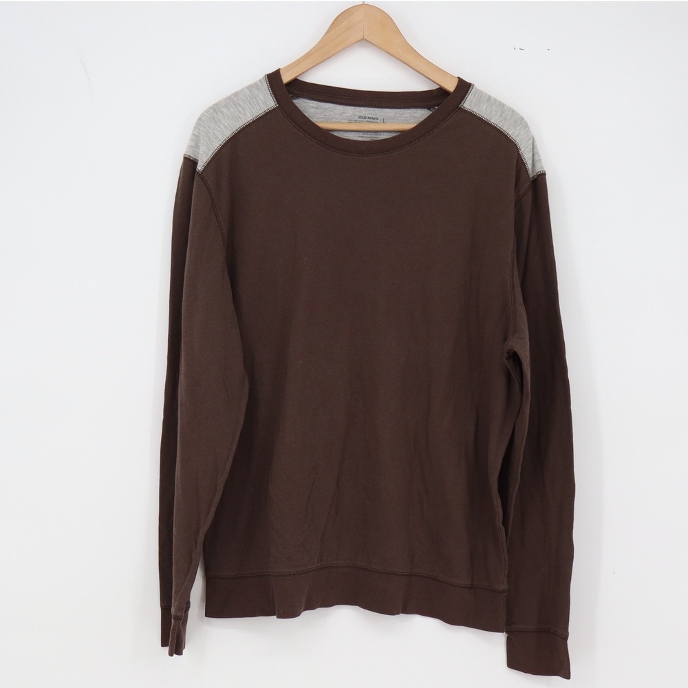 Old Navy Sweatshirt Mens L Crew Neck Brown Colorblock Shoulder Excellent